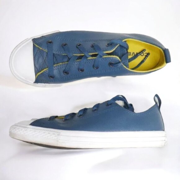 Converse Chuck Taylor All Star Leather Low Tops Boys Size 4 Blue Yellow 662300C - Picture 1 of 8
